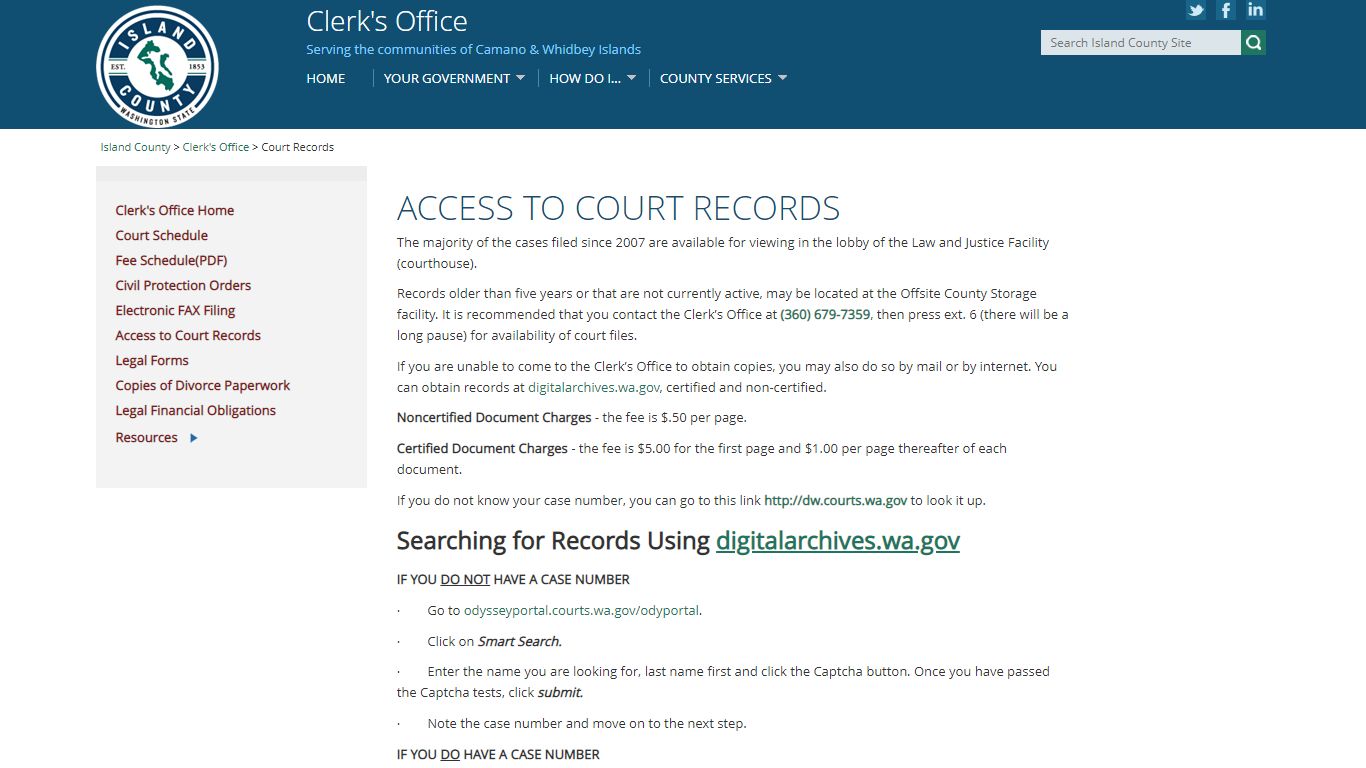 Clerk's Office Court Records - Island County, Washington